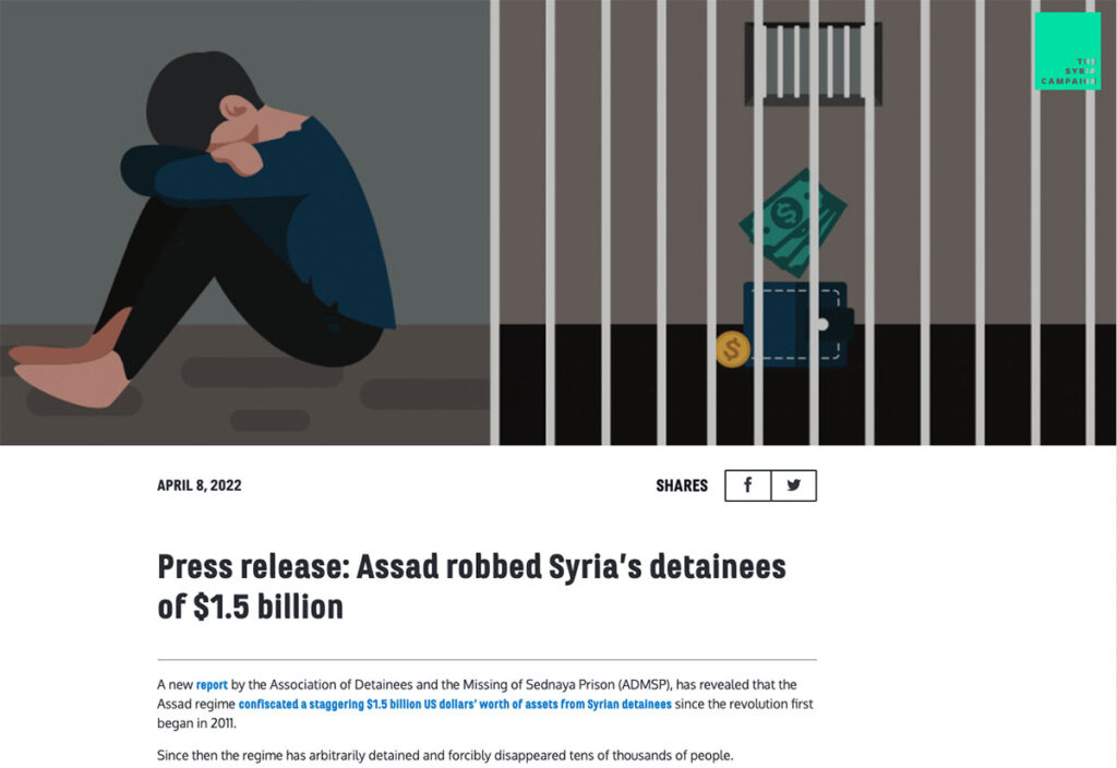 Press release for report on confiscation of assets from Syrian detainees